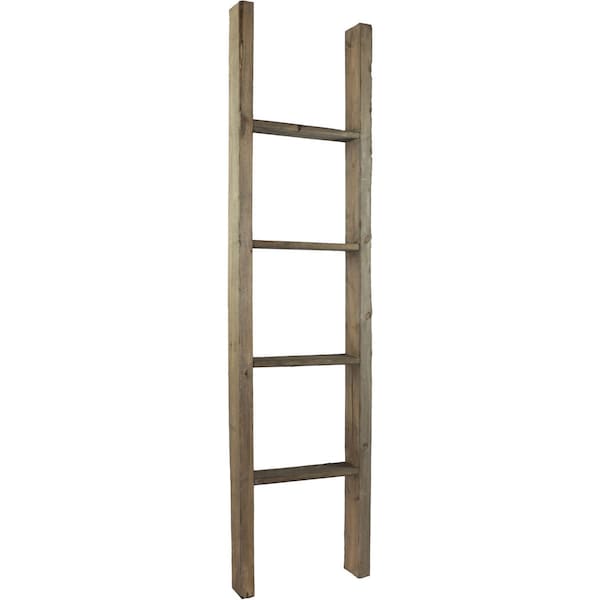 Ekena Millwork 15"W x 60"H x 3 1/2"D Vintage Farmhouse 4 Rung Ladder, Barnwood Decor Collection, Pebble Grey DECR015X060X04LDRPG - main